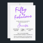 Convites 50 e Fabuloso 50 roxos, aniversário<br><div class="desc">Celebre seu fabuloso aniversário de 50 anos em estilo com este ousado e moderno convite roxo "50 e Fabuloso". Com tipografia vibrante escrita à mão e um layout limpo, este design é perfeito para festas de aniversário de etapa com talento. O verso mostra a frase sozinha para um impacto extra....</div>