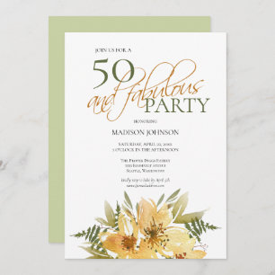 Convites 50 e Fabuloso Aniversário Amarelo e Verde Floral