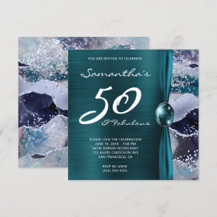 Convites 50 e Fabuloso Aniversário Azul Oceano Turquesa Ága