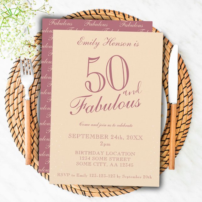 Convites 50 e Fabuloso Aniversário com Letra Elegante (Criador carregado)