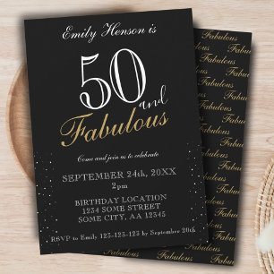 Convites 50 e Fabuloso Aniversário com Letra Elegante Preta