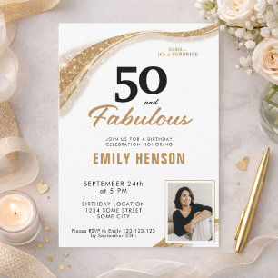 Convites 50 e Fabuloso Aniversário de 50 anos Dourado