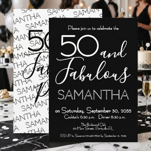 Convites 50 e Fabuloso Aniversário de 50 anos Festa Preto E