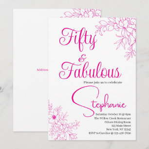 Convites 50 e Fabuloso Aniversário de 50 anos Rosa