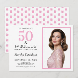 Convites 50 e Fabuloso Aniversário de 50 anos Rosa