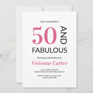 Convites 50 e Fabuloso Aniversário de 50 anos Rosa