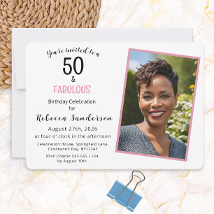 Convites 50 e Fabuloso Aniversário de 50 anos Rosa