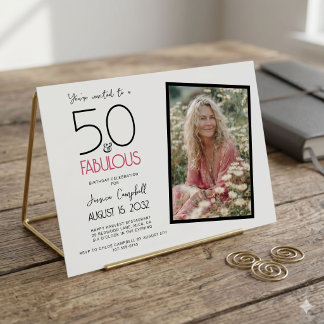 Convites 50 e Fabuloso Aniversário de 50 anos Rosa Festa de