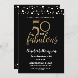 Convites 50 e fabuloso aniversário de Confetti Dourado e Ne