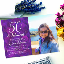 50 e Fabuloso aniversário de Foto Roxo Elegante