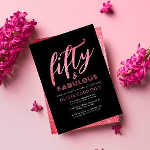 Convites 50 e Fabuloso Aniversário de Lantera Negra e Rosa