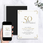 Convites 50 e fabuloso aniversário Dourado e branco preto<br><div class="desc">É seu aniversário especial de 50 anos, e é hora de comemorar! Você quer jogar o melhor baluarte na cidade? Certifique-se de que comece com o maior estilo com este 50 e Fabuloso Convite de Aniversário para Caligrafia Branca e Dourada. Certamente dará o tom para uma celebração glamourosa. Este belo...</div>