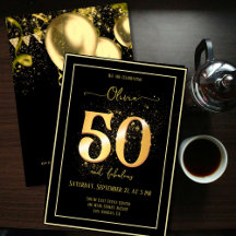 50 e Fabuloso Aniversário Preto Dourado Espelhante