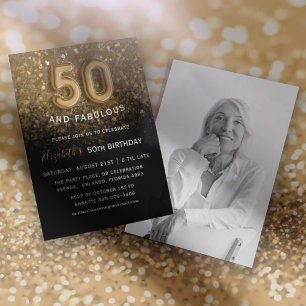 Convites 50 e Fabuloso Aniversário Preto e Dourado