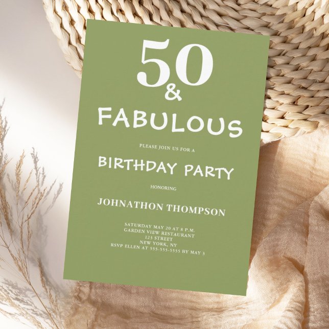 Convites 50 e Fabuloso aniversário verde (Criador carregado)