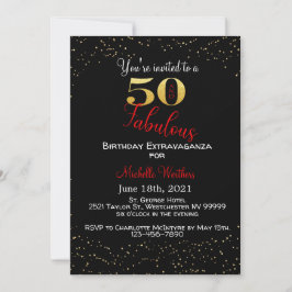 Convites 50 e fabuloso Aniversário Vermelho Negro Dourado
