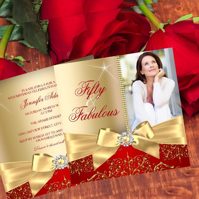 Convites 50 e Fabuloso Arco Vermelho Dourado Foto 50º anive (Criador carregado)