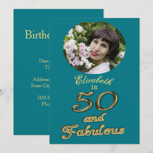 Convites 50 e Fabuloso Azul Azul Azul Dourado de aniversári
