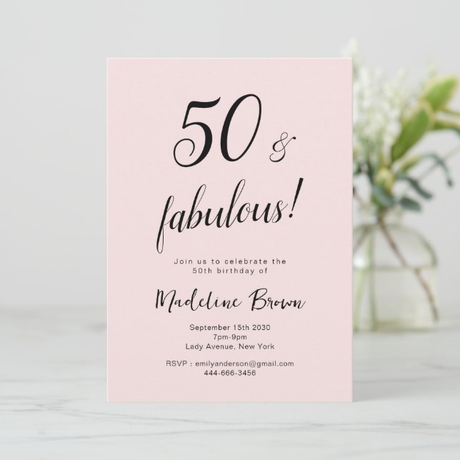 Convites 50 e Fabuloso Blush Blush Black 50th Birthday (Em pé/Frente)