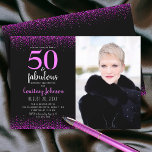 Convites 50 e fabuloso confete rosa de aniversário em preto<br><div class="desc">"50 e fabuloso." Orgulha-te, regozija-te e lança-te em 50 com estilo! Envie este maravilhoso, moderno, cor-de-rosa brilhante no 50º aniversário preto, personalizado convite para uma celebração a lembrar. Também estão disponíveis envelopes de coordenação, etiquetas, placas de papel, guardanapos e outros itens. Garantido para adicionar diversão na moda ao evento de...</div>