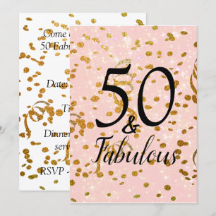 Convites 50 e Fabuloso Confetti Dourado Rosa e Festa de ani