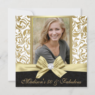 Convites 50 e Fabuloso damasco branco de ouro 50. Aniversá