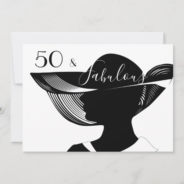 Convites 50 e fabuloso | Design de arte elegante B&W (Frente)