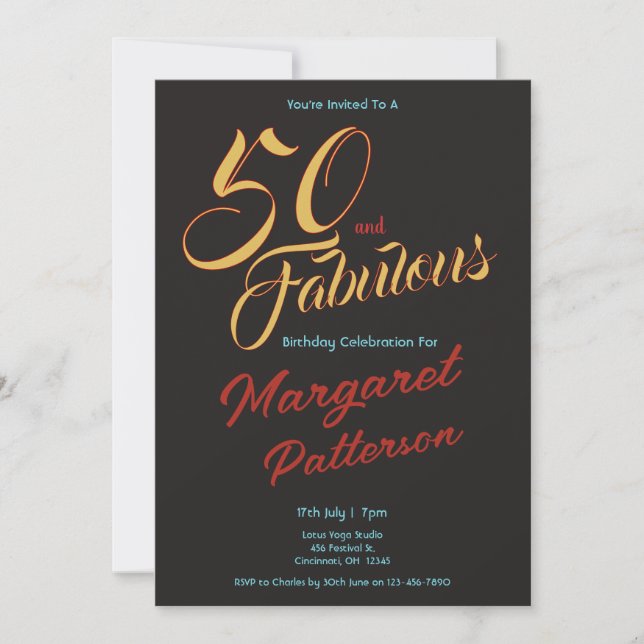 Convites 50 e Fabuloso | Festa de Aniversário de 50 anos (Frente)