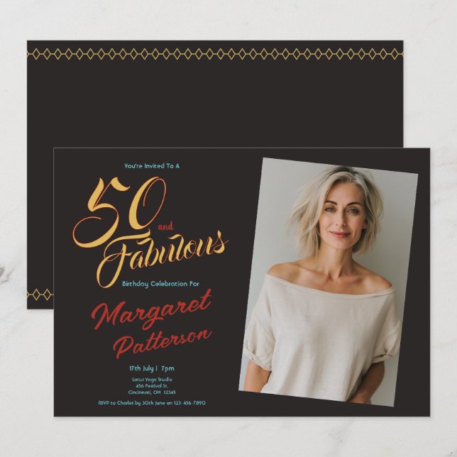 Convites 50 e Fabuloso | Festa de Aniversário de 50 anos (Frente/Verso)
