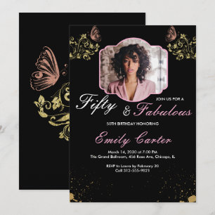 Convites 50 e Fabuloso Festa de Aniversário de 50 anos Rosa