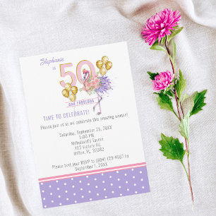 Convites 50 e Fabuloso Flamingo Floral Cor-de-Rosa, Anivers