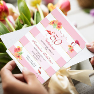 Convites 50 e Fabuloso Flamingos Tropical Rosa de Aniversá