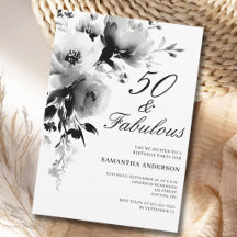 50 e Fabuloso Floral Preto e Branco Aniversário de