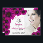 Convites 50 e Fabuloso Floral roxo 50º aniversário da Foto<br><div class="desc">50 e púrpura fabulosa, magenta escura Floral | 50º Aniversário da Fotografia. Cinquenta e fabuloso! Uma bela e elegante roxa, magenta jardim gerbera, margarida 50ª Convites de festas de aniversários florais que você pode personalizar e enviar sua cinquenta festa de festa de aniversário. Substitua a foto da amostra pela sua....</div>