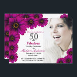 Convites 50 e Fabuloso Floral roxo 50º aniversário da Foto<br><div class="desc">50 e púrpura fabulosa, magenta escura Floral | 50º Aniversário da Fotografia. Cinquenta e fabuloso! Uma bela e elegante roxa, magenta jardim gerbera, margarida 50ª Convites de festas de aniversários florais que você pode personalizar e enviar sua cinquenta festa de festa de aniversário. Substitua a foto da amostra pela sua....</div>