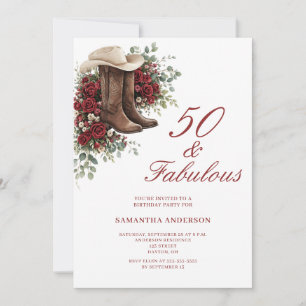 Convites 50 e Fabuloso Floral Western Aniversário de 50 ano