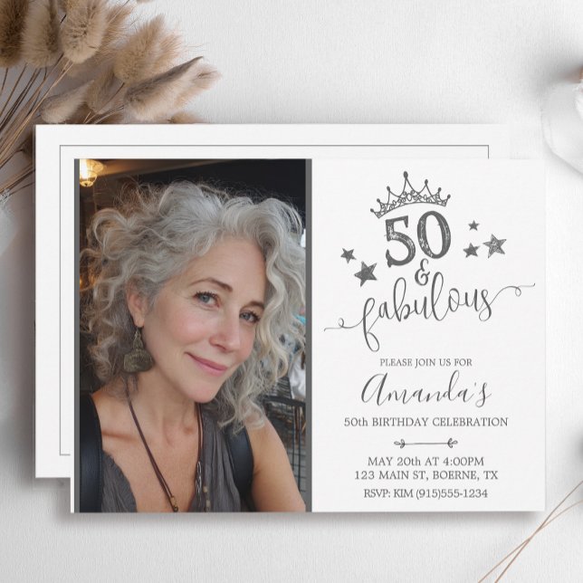 Convites 50 e Fabuloso Foto de Aniversário (Fifty and Fabulous Birthday Party Invitation)