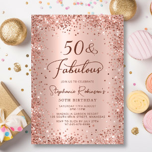 Convites 50 e Fabuloso Glam Rosa Dourado 50º aniversário