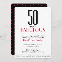 50 e Fabuloso Invit Vermelho e Negro de Aniversári