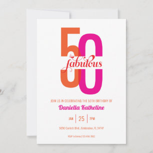 Convites 50 e Fabuloso Laranja Cor-de-Rosa Cor-de-Rosa 50. 