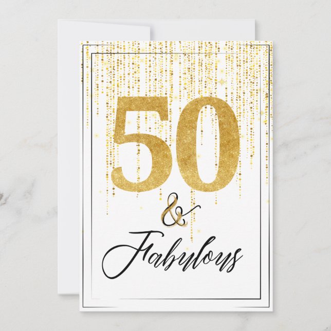Convites 50 e Fabuloso no aniversário Dourado da Glitter (Frente)