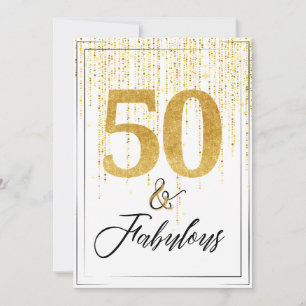 Convites 50 e Fabuloso no aniversário Dourado da Glitter