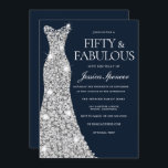 Convites 50 e fabuloso palhaço de diamante prateado 50 anos<br><div class="desc">Cinquenta e fabulosa! Silver Diamond Gown Womans 50ª Variações de Convite de aniversário para o convite e itens correspondentes em nossa loja</div>