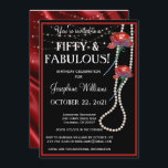 Convites 50 e Fabuloso Partido Vermelho e Negro<br><div class="desc">Flores Vermelhos Glamorosas Pearls Iniciais Contra o Preto — Esta placa envia uma mensagem tão sofisticada para um convite de aniversário 50º que pode ser facilmente personalizado. As palavras "Cinquenta e Fabuloso" destacam-se — substituam facilmente o nome e outras informações. Há um envelope correspondente, se desejar, que pode ser selecionado...</div>