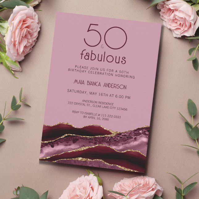 Convites 50 e Fabuloso Pink Ágata 50º Aniversário  (Criador carregado)