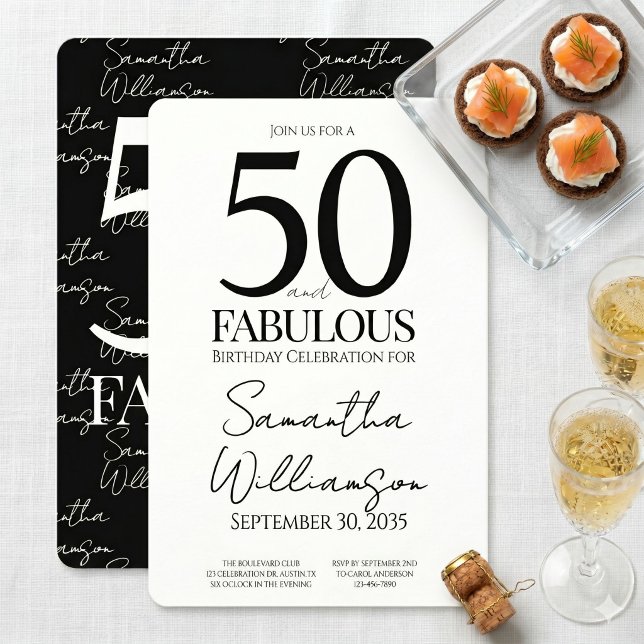 Convites 50 e Fabuloso Preto | 50º Aniversário Elegante  (Criador carregado)