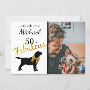 Convites 50 e fabuloso - Preto e Dourado - Cachorro Preto d