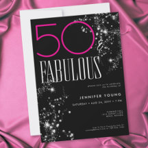 50 e Fabuloso Preto Rosa Glam Brilho Aniversário