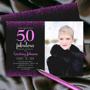 Convites 50 e fabuloso rosa confete em preto aniversario