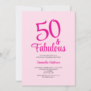 Convites 50 e Fabuloso Rosa Cor-de-Rosa 50º Festa de Aniver